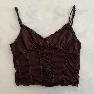 Full Tilt Brown Lace Cropped Tank Top